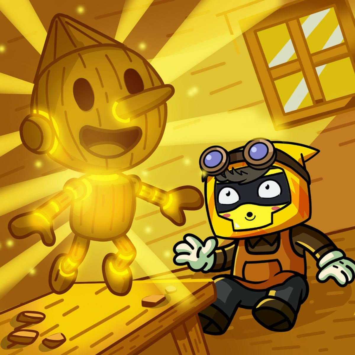 Boinker explores a glowing golden room